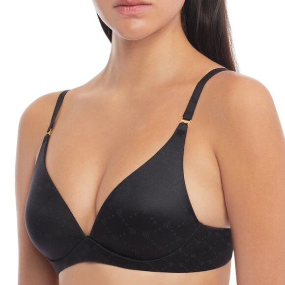 NWT Lauren Ralph Lauren Wireless T-Shirt Bra 34B Black Seamless Comfort - Picture 1 of 10